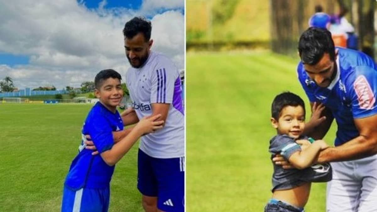 Cruzeiro recria foto de Henrique Dourado com o filho após oito anos