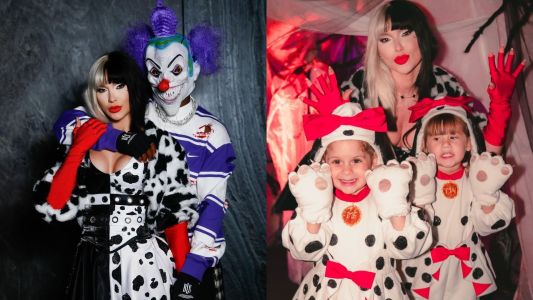 Virginia com Vini Jr. e os filhos em festa de Halloween em Madri