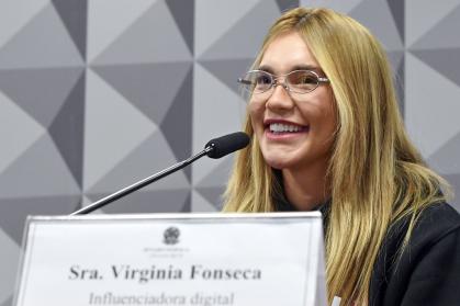 A influenciadora Virginia Fonseca durante depoimento à CPI das Bets no Senado