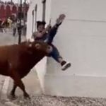 Vídeo: mulher distrai com celular e é atropelada por touro na Espanha