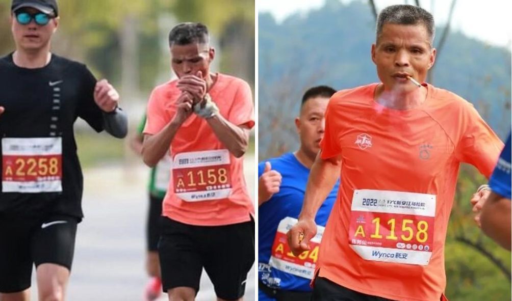 Corredor que virou meme ao fumar durante prova é banido de maratona na China