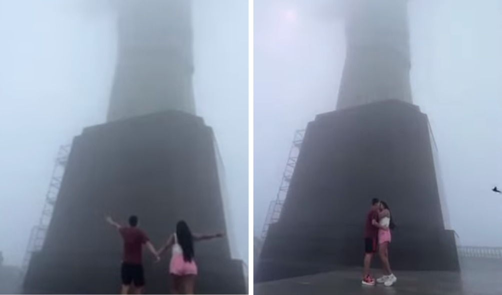Vídeo: raio atinge Cristo Redentor enquanto casal tira foto abraçado no RJ
