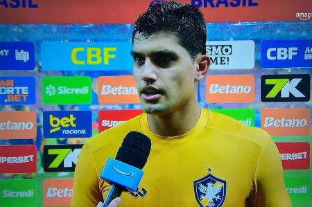 Fabian Volpi, goleiro do Retrô-PE, durante entrevista pós-jogo