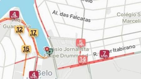 Waze mostra trânsito lento nas vias que levam ao Mineirão