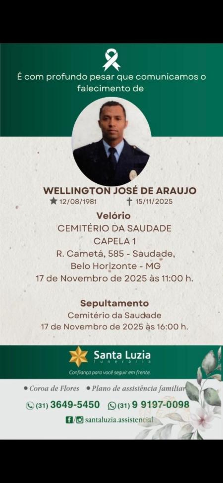 Wellington José de Araújo foi morto a tiros em Santa Luzia, na Grande BH