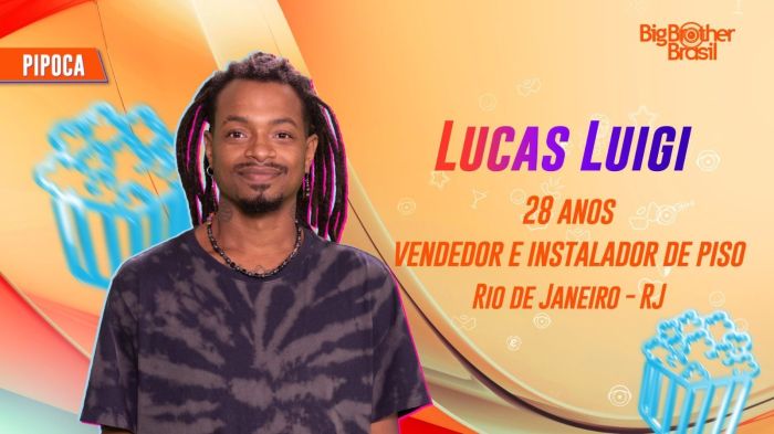 Lucas Luigi, de 25 anos, é integrante do grupo Pipoca no BBB 24 Lucas Luigi, de 25 anos, é integrante do grupo Pipoca no BBB 24