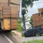 Motorista autuado por transportar 'montanha' de caixas de isopor estava com CNH vencida