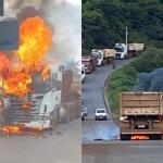 Vídeo: carreta pega fogo na rodovia AMG-155, na Grande BH, nesta segunda (12)