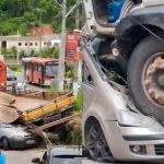 Vídeo: caminhão perde controle e atinge vários veículos em Ribeirão das Neves, na Grande BH