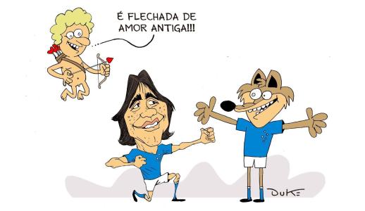 Charge do Duke aborda retorno de Marcelo Moreno ao Cruzeiro.