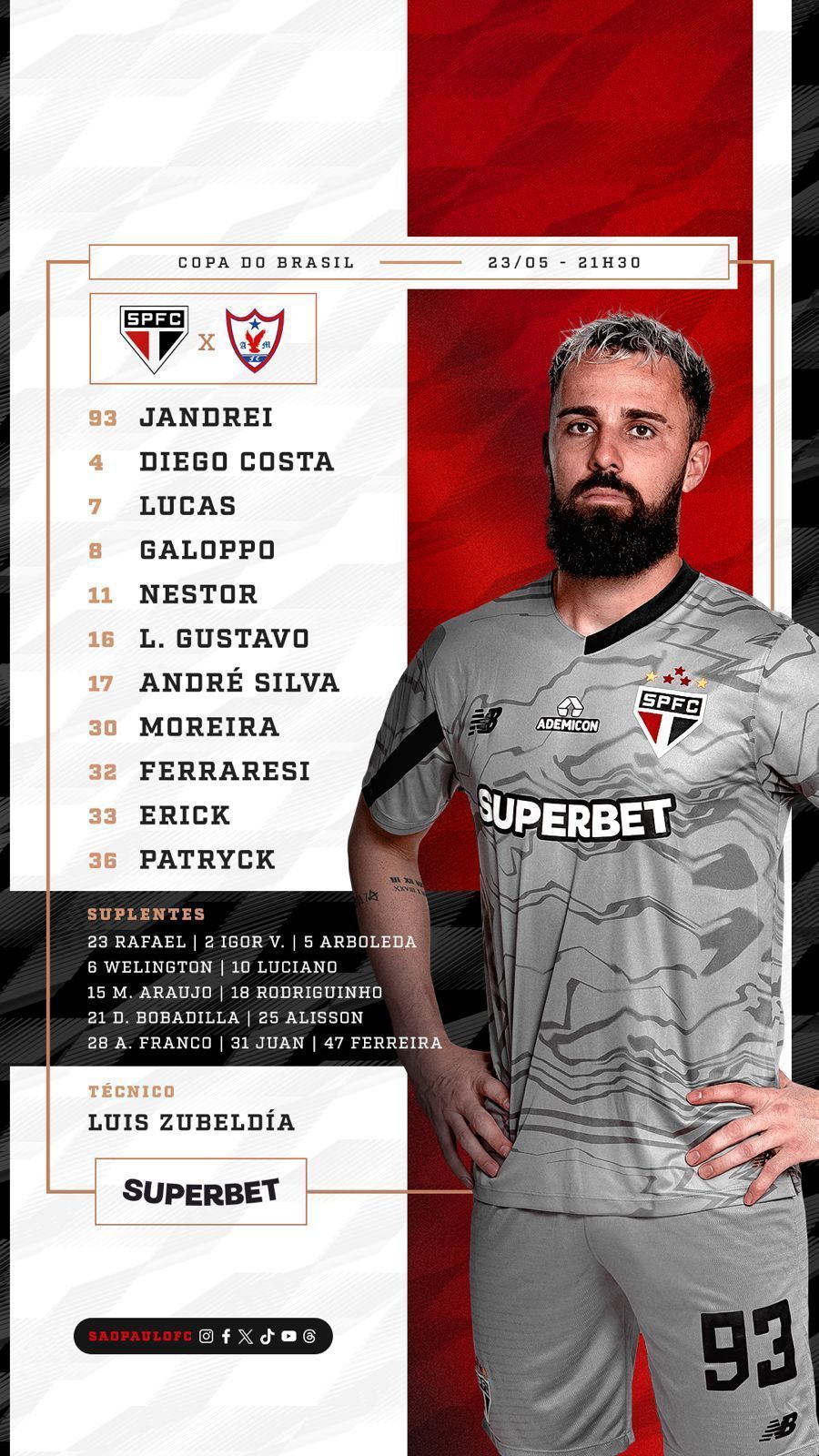 São Paulo x Águia de Marabá: escalações estão definidas para jogo na Copa do Brasil
