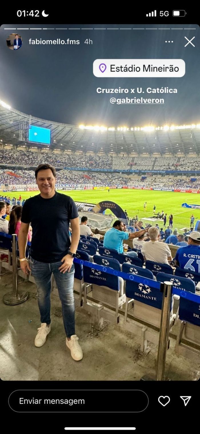Empresário Fabio Mello acompanhou jogo do Cruzeiro pela Sul-Americana no Mineirão