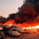 Veja imagens do incêndio que destruiu carros em pátio de veículos em BH