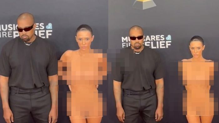 Kanye West e Bianca Censori posam no Grammy 2025