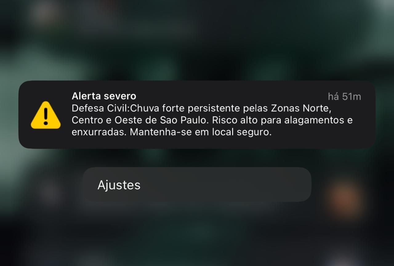 Defesa Civil emite alerta de forte chuva para São Paulo