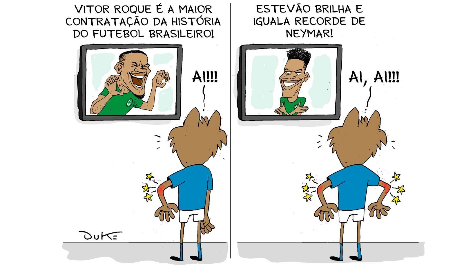 Charge do Duke | Cruzeiro só observa Vitor Roque e Estêvão no Palmeiras
