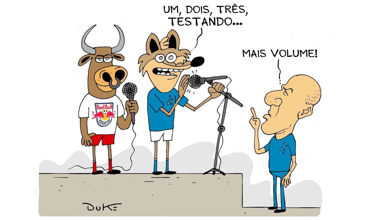 Charge do Duke | Os testes de Jardim no amistoso entre Bragantino e Cruzeiro