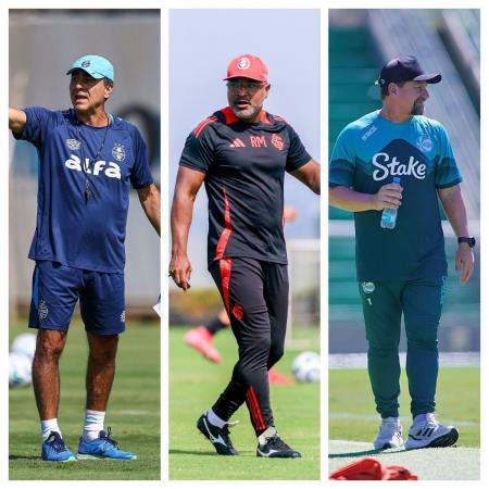 Quinteros, do Grêmio, Roger, do Inter, e Fábio, do Juventude comandam os times gaúchos no Brasileirão 2025