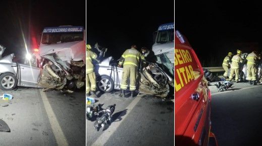 Três morrem em batida entre carro e caminhão guincho na BR-365, em Montes Claros