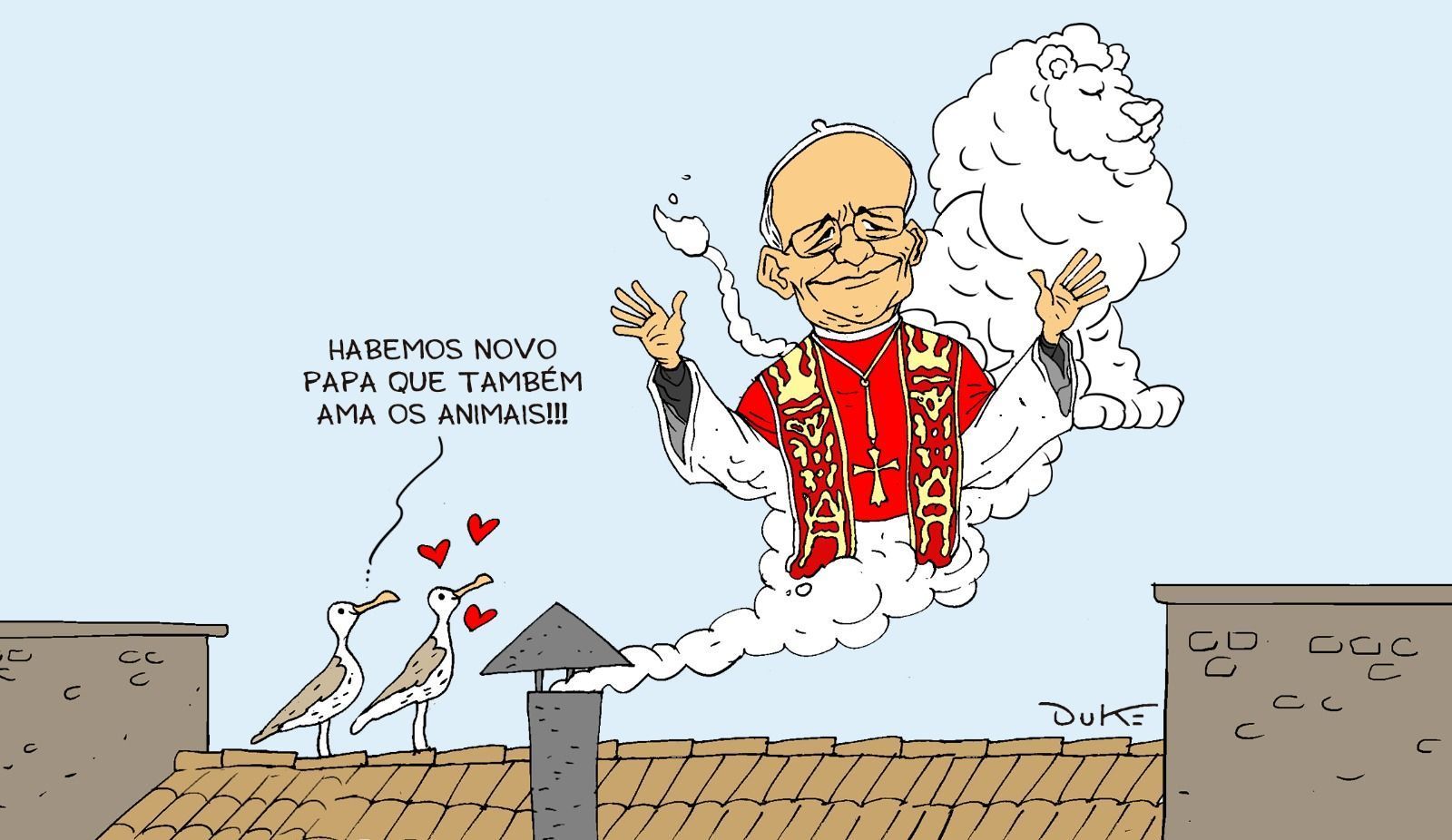 Charge do Duke | Papa Leão XIV é eleito, e gaivotas roubam a cena no conclave
