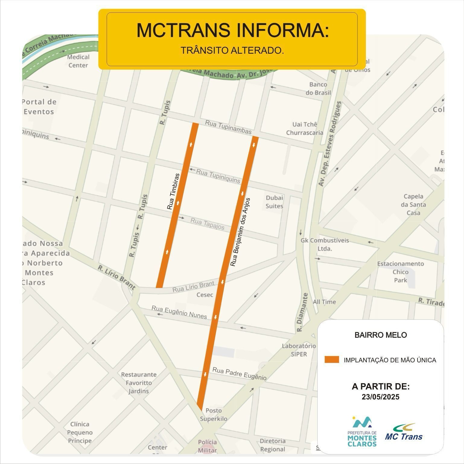Ruas do bairro Melo terão mão única a partir de 23 de maio em Montes Claros