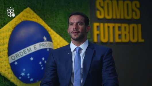 Samir Xaud, presidente da CBF, durante entrevista à CBF TV após eleição neste domingo (25)