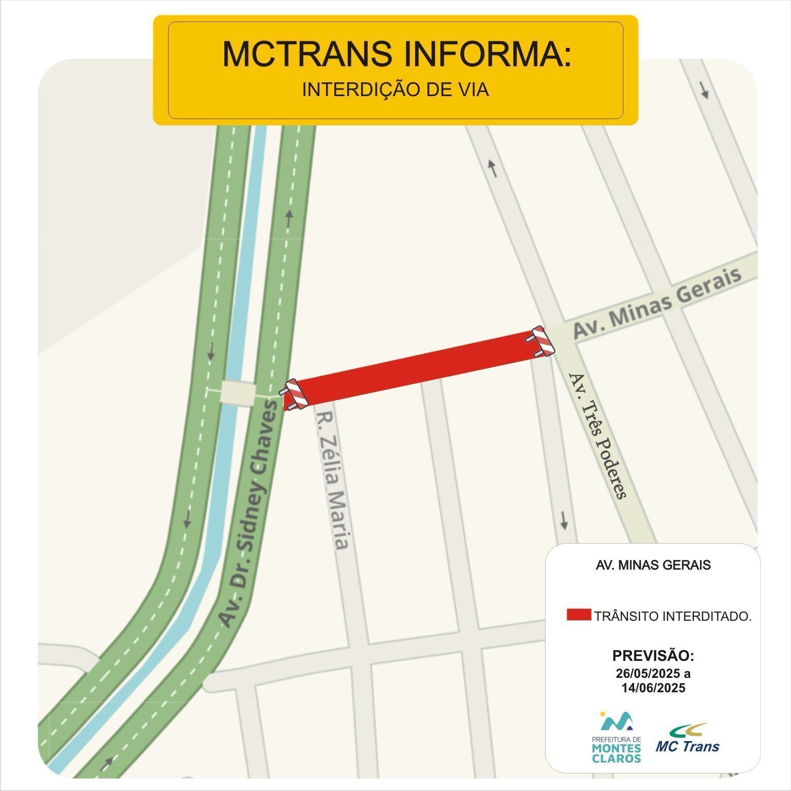 Trecho da Avenida Minas Gerais será interditado para obras em Montes Claros