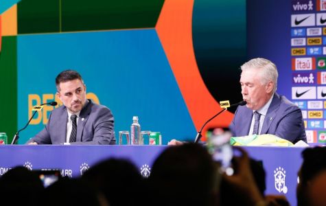 Rodrigo Caetano, diretor de seleções da CBF, e Carlo Ancelotti, novo técnico da Seleção Brasileira