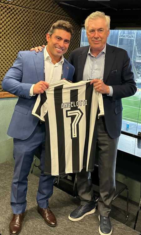Carlo Ancelotti, técnico da Seleção Brasileira, e Thairo Arruda, CEO do Botafogo, no Nilton Santos