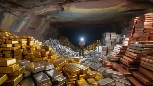 Depósito com barras de ouro, prata e cobre