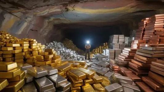Depósito com barras de ouro, prata e cobre