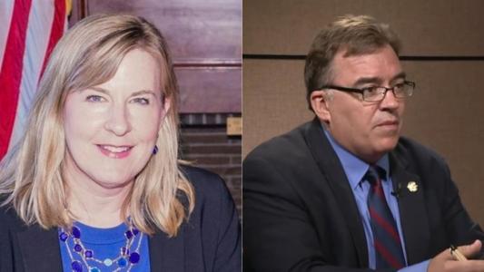 A deputada democrata Melissa Hortman e o senador estadual John Hoffman