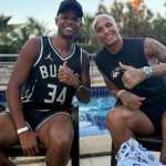 De folga, Júnior Santos reencontra Deyverson, ex-companheiro de Atlético: ‘Fenômeno’