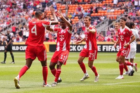 Jogadores do Bayern de Munique celebram gol no Mundial de Clubes da Fifa