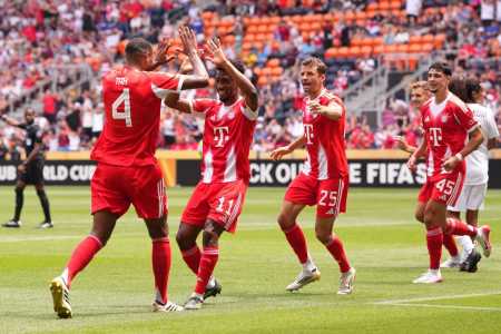 Jogadores do Bayern de Munique celebram gol no Mundial de Clubes da Fifa