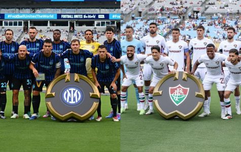 Jogadores de Inter de Milão e Fluminense perfilados antes de jogo pelo Mundial de Clubes