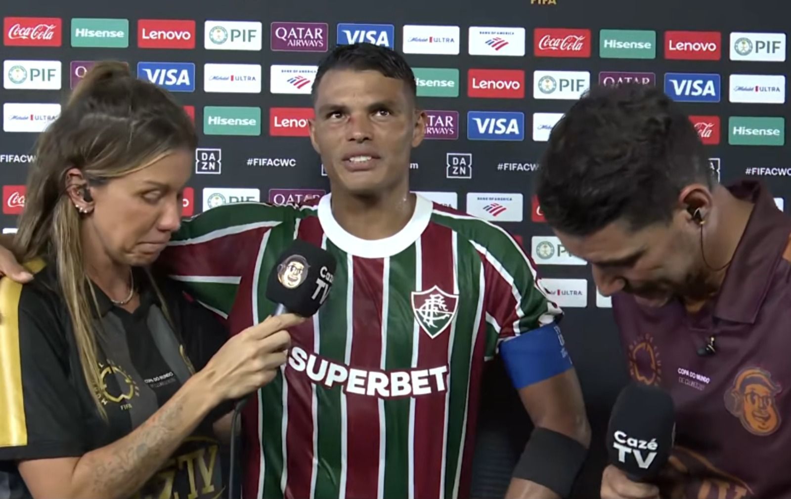 Repórter da CazéTV, Thiago Silva e Thiago Neves se emocionam após vitória do Fluminense