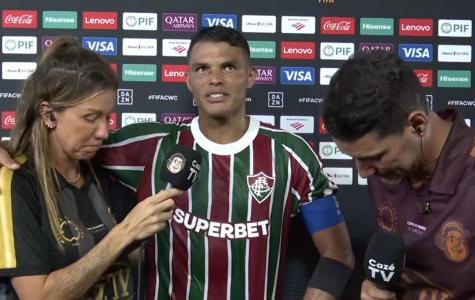 Bárbara Coelho, Thiago Silva e Thiago Neves após Fluminense 2 x 1 Al-Hilal