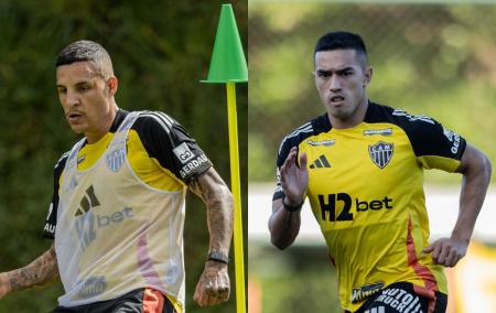 Guilherme Arana e Tomás Cuello durante treinamentos no Atlético