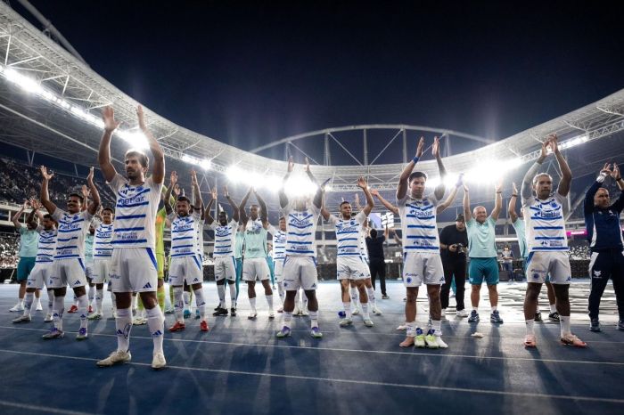 Jogadores do Cruzeiro celebram vitória sobre o Botafogo no Nilton Santos