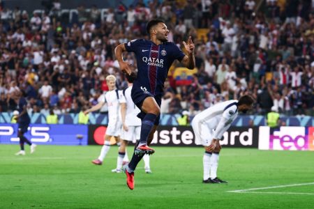 Gonçalo Guedes, do PSG, comemora gol marcado diante do Tottenham