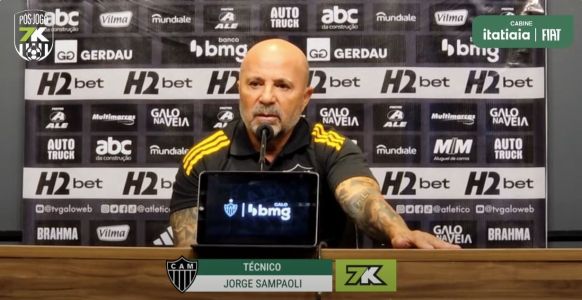 Jorge Sampaoli concede entrevista coletiva após derrota do Atlético para o Cruzeiro, pela Copa do Brasil