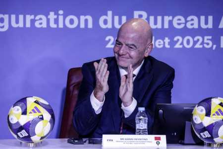 Gianni Infantino, presidente da Fifa, durante inauguração do Complexo Mohammed VI, no Marrocos