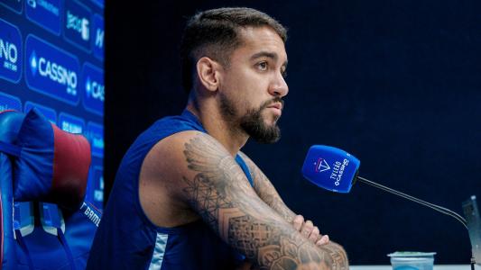 Volante Matheus Pereira, do Fortaleza, durante entrevista coletiva