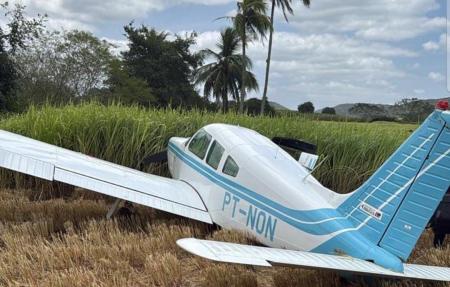 Avião pousou em uma área de capim usado para silagem