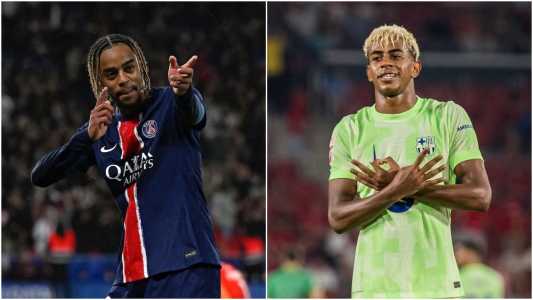 Barcola (esq), do PSG, e Lamine Yamal (dir), do Barcelona