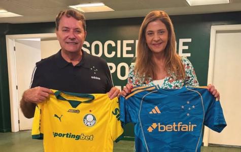 Pedro Lourenço e Leila Pereira antes de Palmeiras x Cruzeiro no Allianz Parque