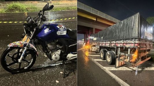 Moto e caminhão envolvidos no acidente dessa quarta-feira (30)