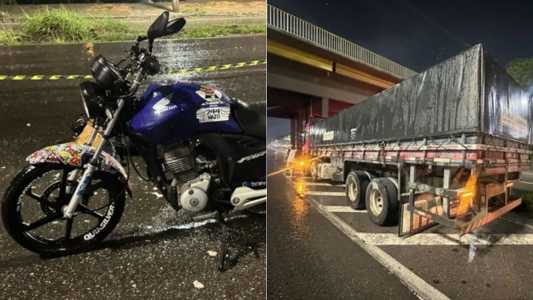 Moto e caminhão envolvidos no acidente dessa quarta-feira (30)