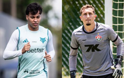 Kaio Jorge, atacante do Cruzeiro, e Thiago Couto, goleiro do Vitória